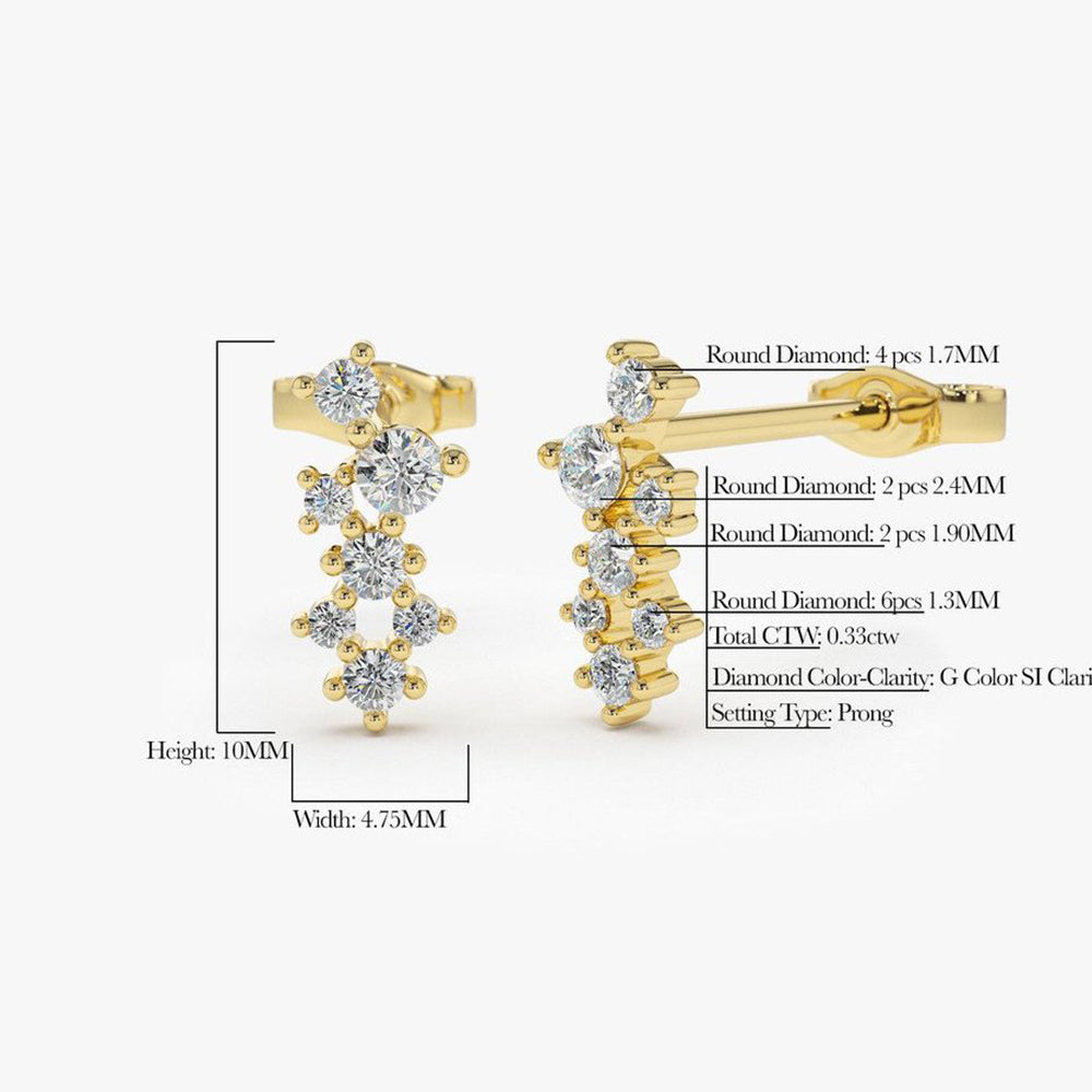 OBFJ1877 - 14K Gold Diamond Cluster Earrings 3