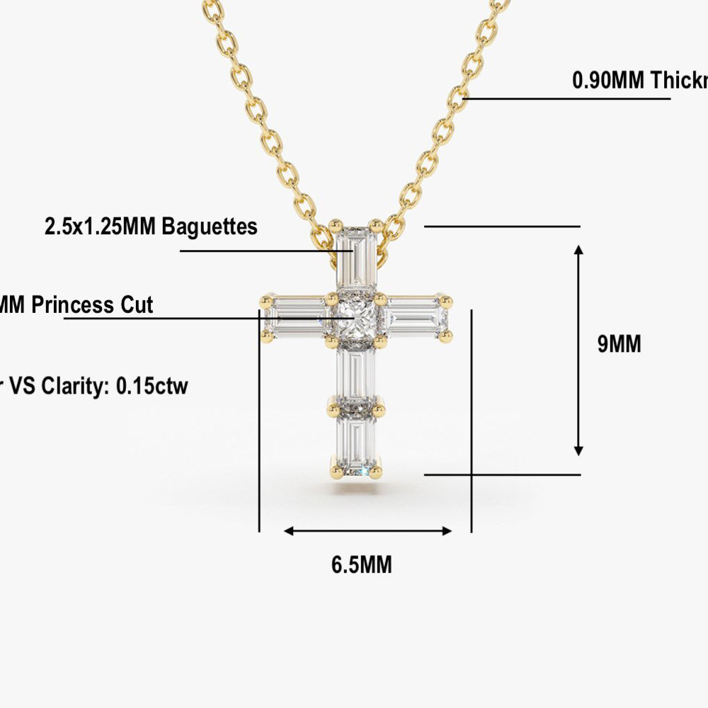 OBFJ1881 - Baguette Diamond Tiny Cross Necklace necklace in selectable metal and diamond options - Roselle Jewelry view 6