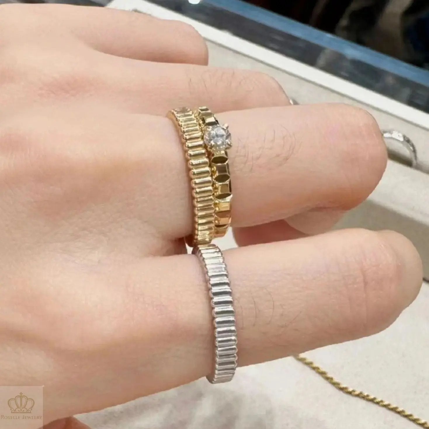 Stripe Unique Couple Diamond Wedding Ring Set - WM27 CHARLISA™