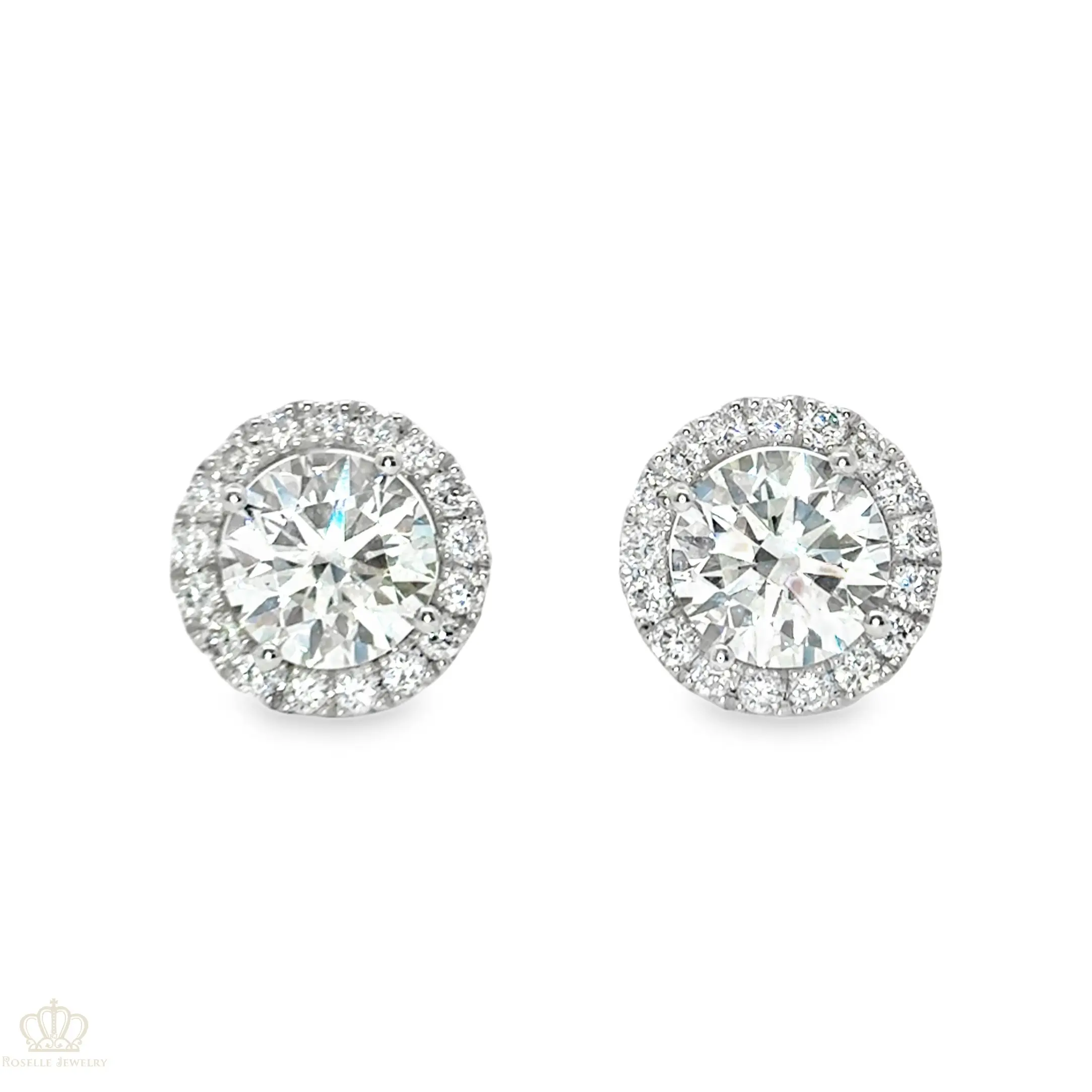 Lab Grown Diamond Halo Earrings - LE303 With 18K White Gold Roselle Jewelry