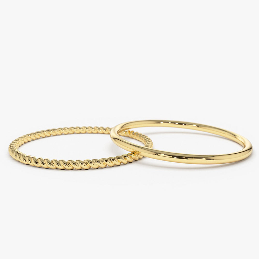 OBFJ1571 - 14K Gold Twisted Rope Ring Set 1