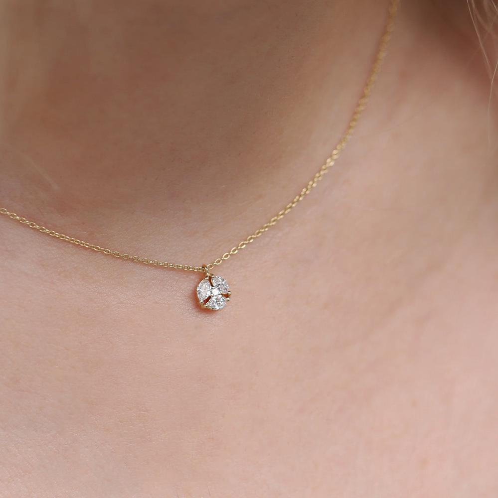OBFJ1798 - Marquise Diamond Cluster Necklace necklace in selectable metal and diamond options - Roselle Jewelry view 3