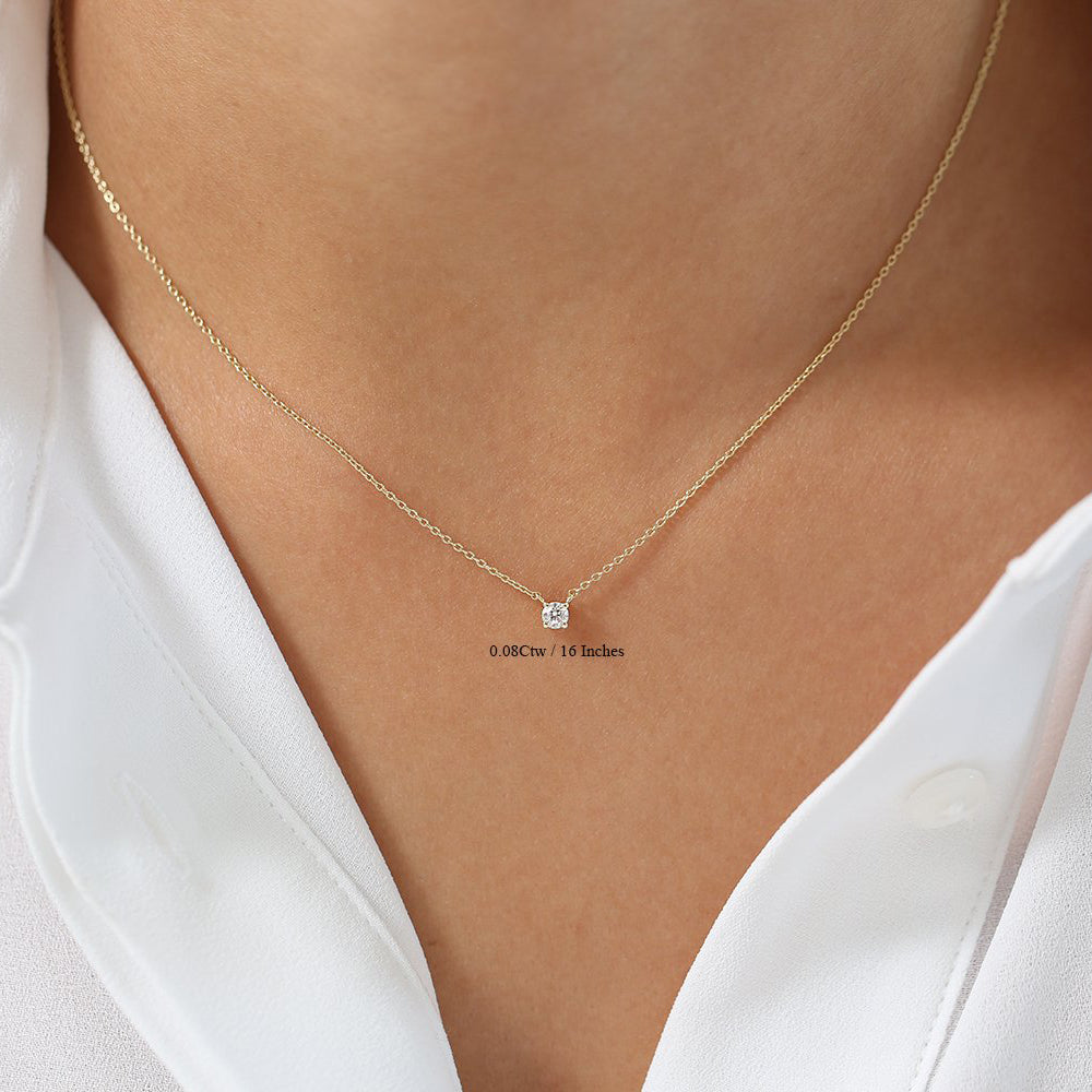 OBFJ0205 - 14K Rose Gold Prong Setting Diamond Solitaire Necklace 9