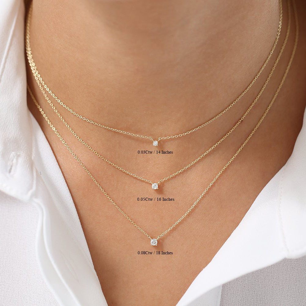 OBFJ0205 - 14K Rose Gold Prong Setting Diamond Solitaire Necklace 5