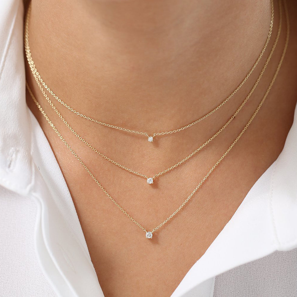 OBFJ1712 - 14K Gold Prong Setting Diamond Solitaire Necklace 4