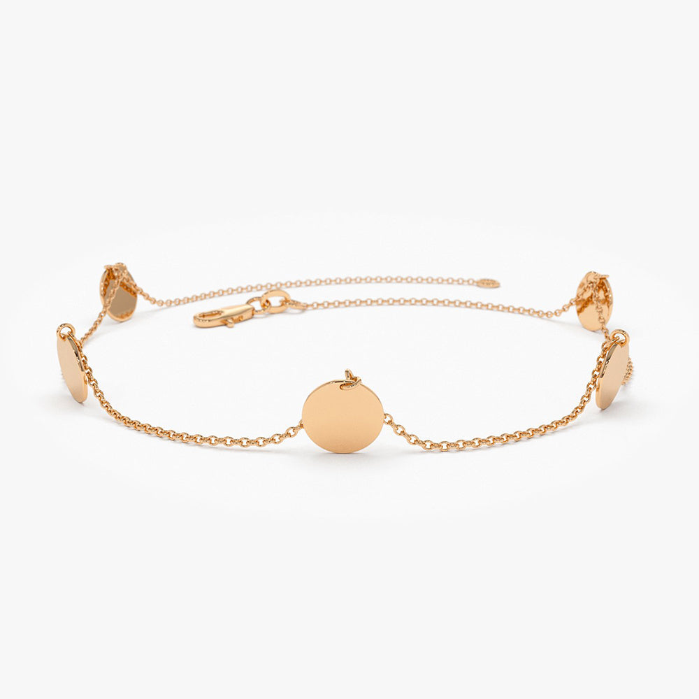 OBFJ1911 - Solid Gold Dangle Disc Bracelet bracelets in selectable metal and diamond options - Roselle Jewelry view 6