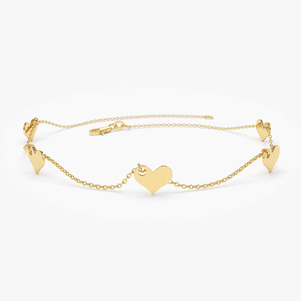 OBFJ1910 - Solid Gold Dangle Heart Bracelet bracelets in selectable metal and diamond options - Roselle Jewelry view 1