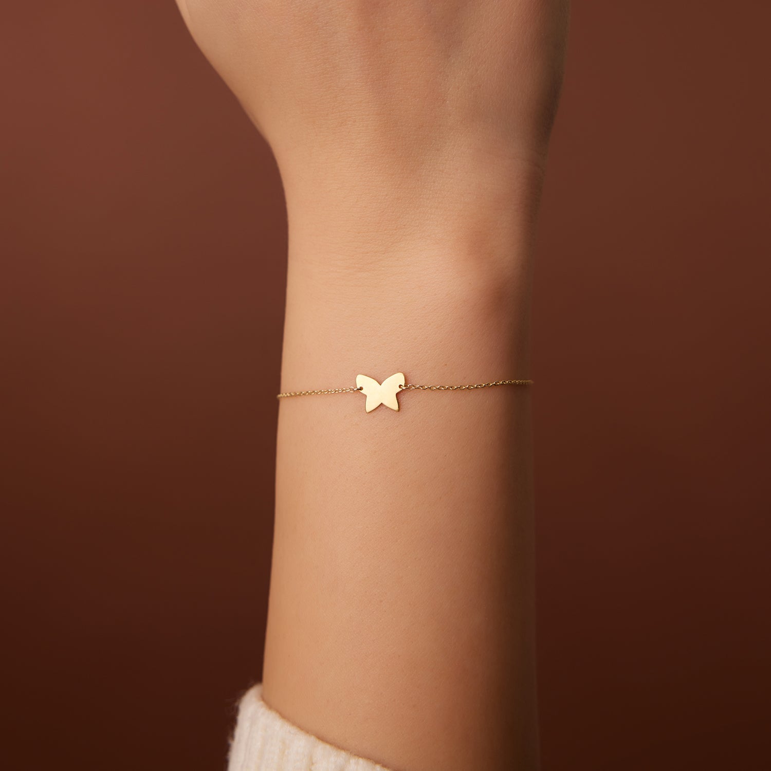 OBFJ1922 - Trendy Gold Butterfly Bracelet bracelets in selectable metal and diamond options - Roselle Jewelry view 3