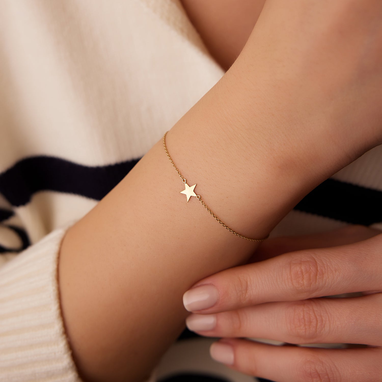 OBFJ1925 - Lucky Star Charm Bracelet bracelets in selectable metal and diamond options - Roselle Jewelry view 2