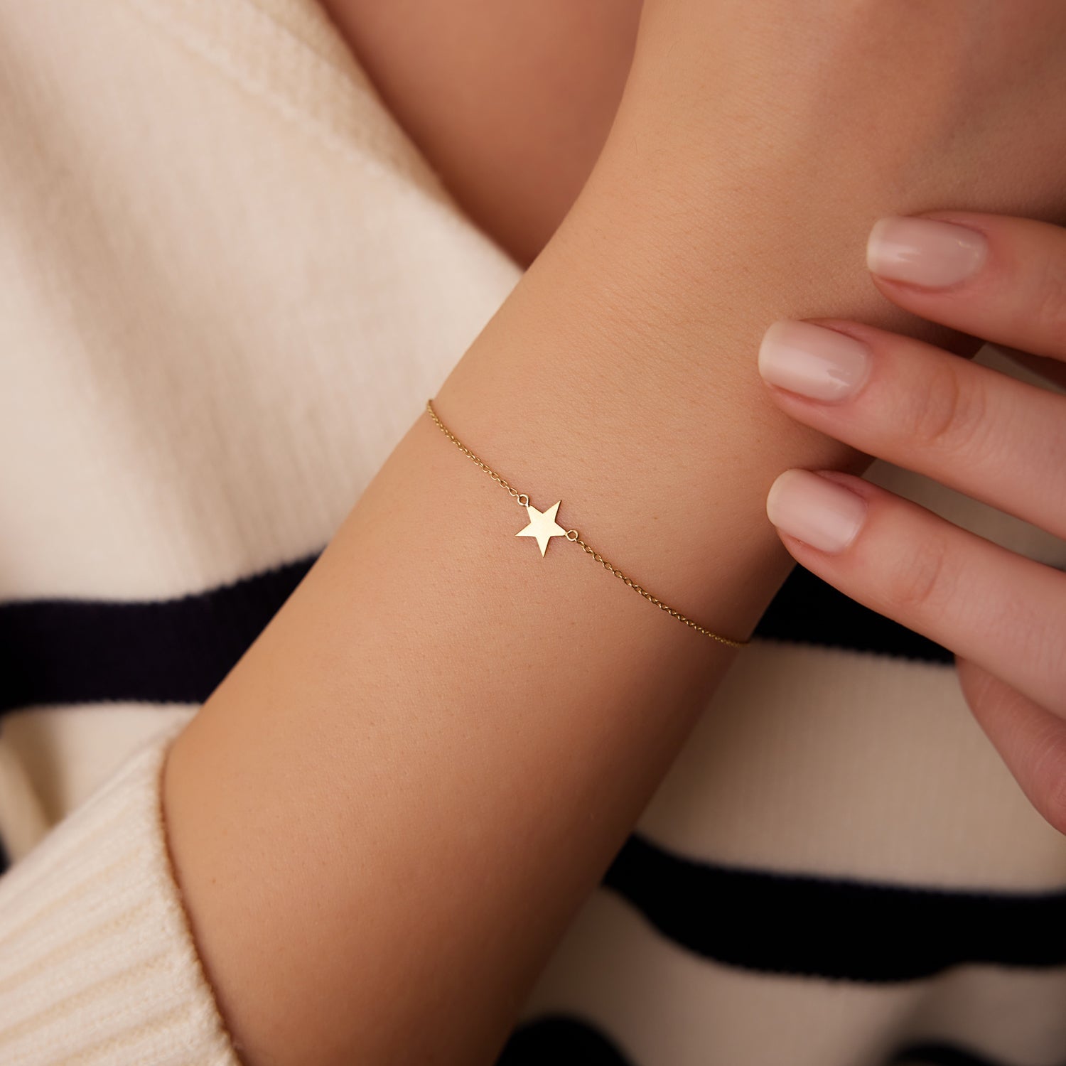 OBFJ1925 - Lucky Star Charm Bracelet bracelets in selectable metal and diamond options - Roselle Jewelry view 3