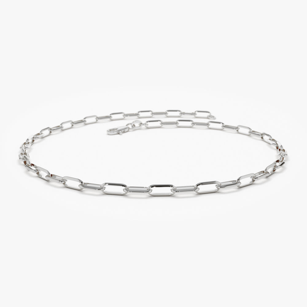 OBFJ2177 - Solid Gold Tiny Paper Clip Link Bracelet bracelets in selectable metal and diamond options - Roselle Jewelry view 6