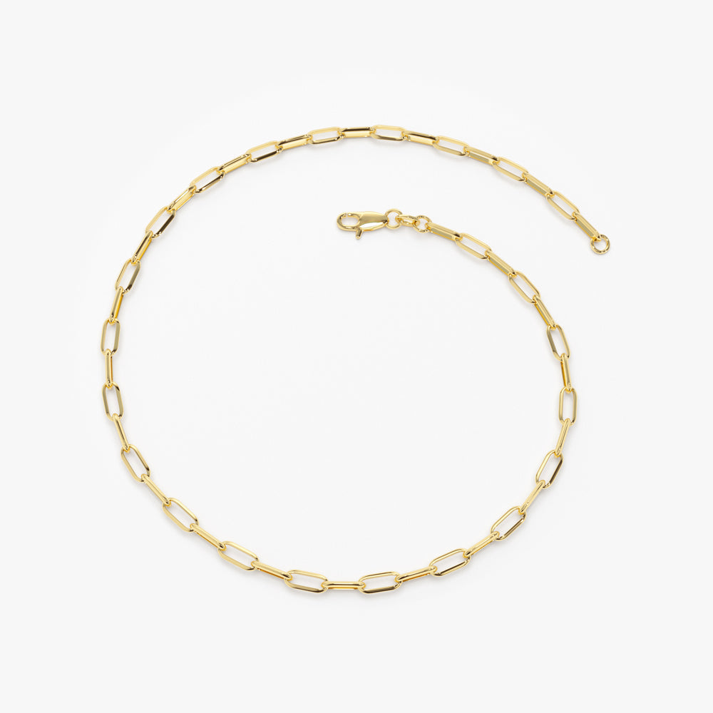 OBFJ2177 - Solid Gold Tiny Paper Clip Link Bracelet bracelets in selectable metal and diamond options - Roselle Jewelry view 8