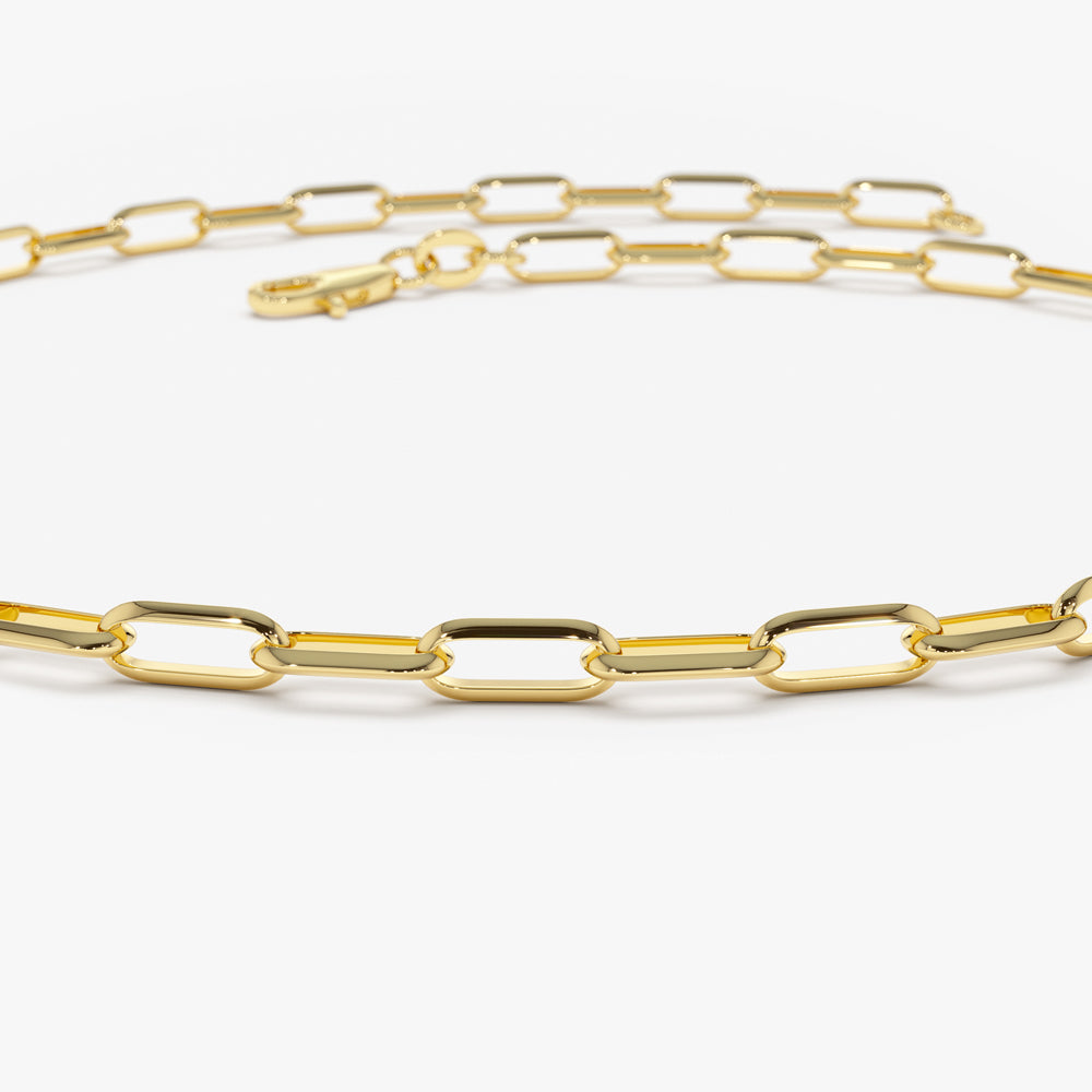 OBFJ2177 - Solid Gold Tiny Paper Clip Link Bracelet bracelets in selectable metal and diamond options - Roselle Jewelry view 7