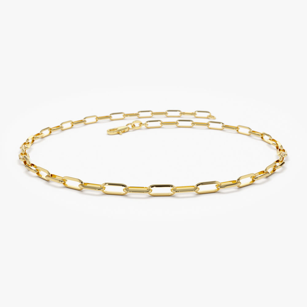 OBFJ2177 - Solid Gold Tiny Paper Clip Link Bracelet bracelets in selectable metal and diamond options - Roselle Jewelry view 1