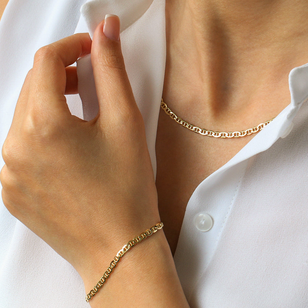 OBFJ2148 - 3.5 MM Mariner Chain Link Bracelet bracelets in selectable metal and diamond options - Roselle Jewelry view 2