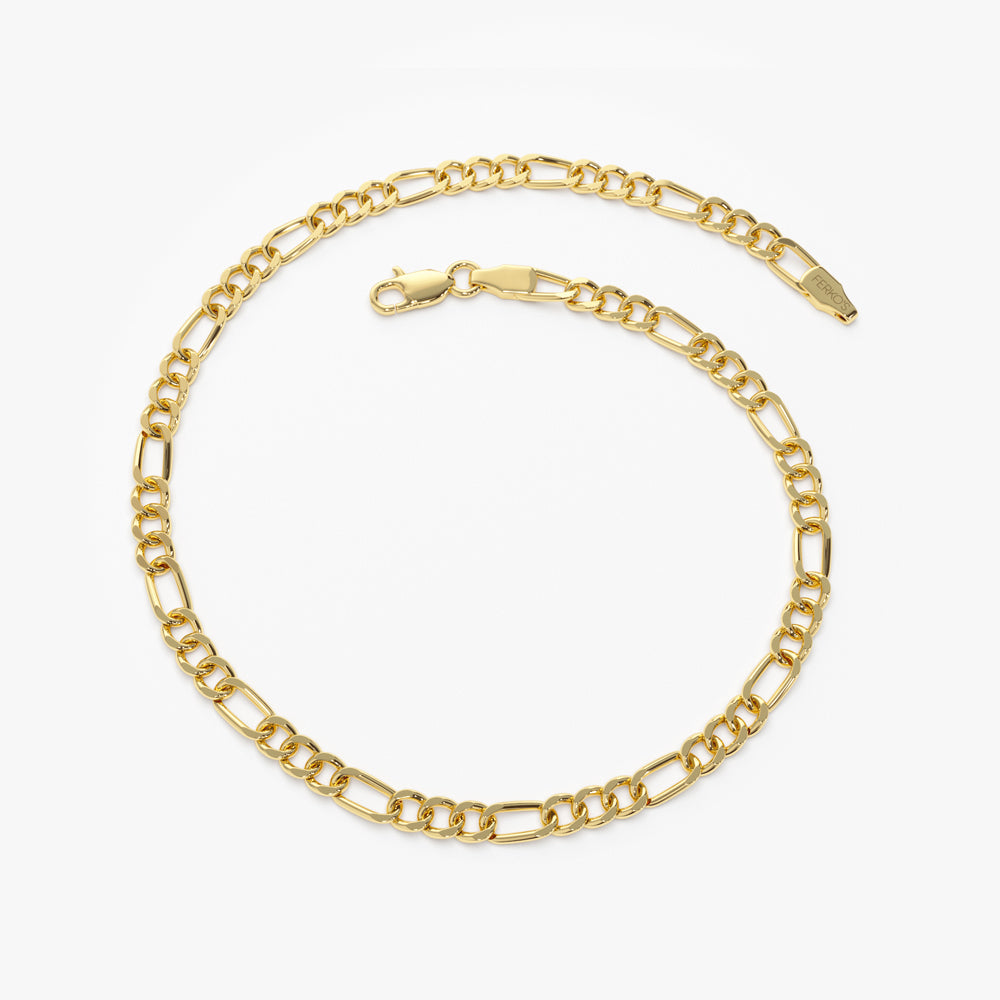 OBFJ2102 - Figaro Chain Bracelet bracelets in selectable metal and diamond options - Roselle Jewelry view 6