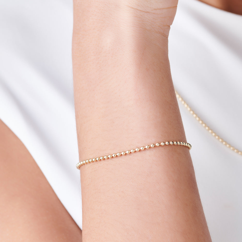 OBFJ1524 - 14K Solid Gold 2MM Bead Chain Bracelet 2