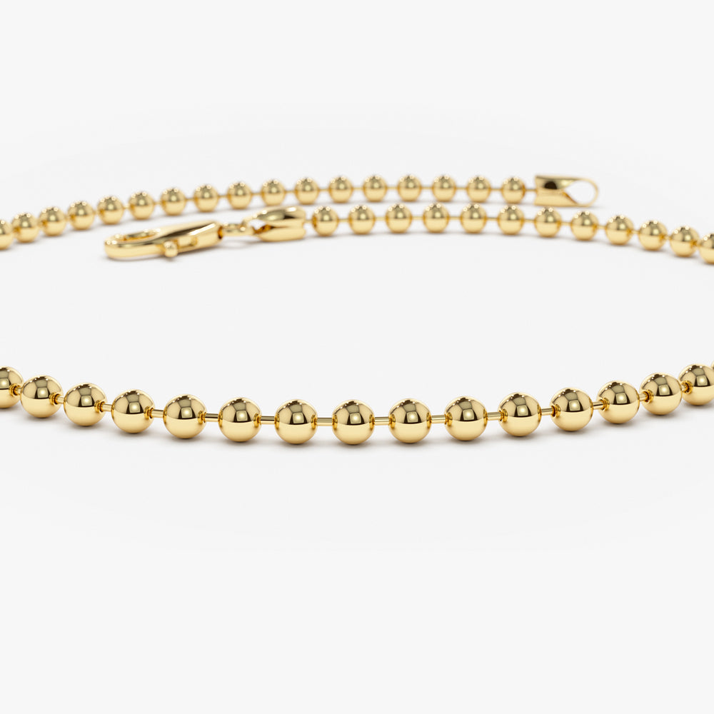 OBFJ1524 - 14K Solid Gold 2MM Bead Chain Bracelet 5