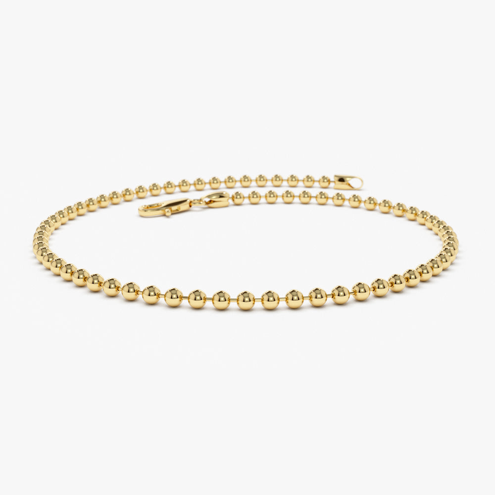 OBFJ1524 - 14K Solid Gold 2MM Bead Chain Bracelet 1