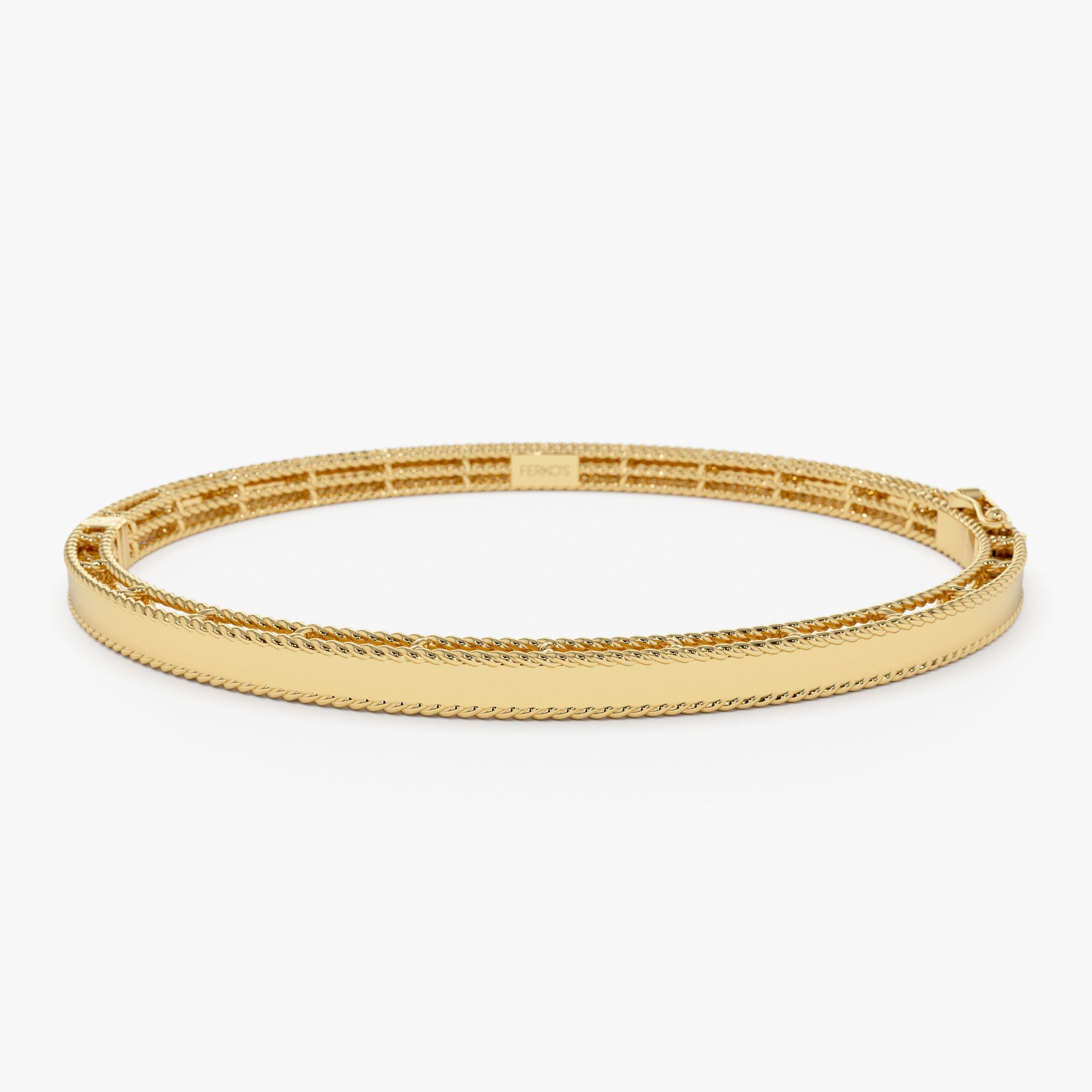 OBFJ1161 - 14K Milgrain Edge Gold Bangle Bracelet 1