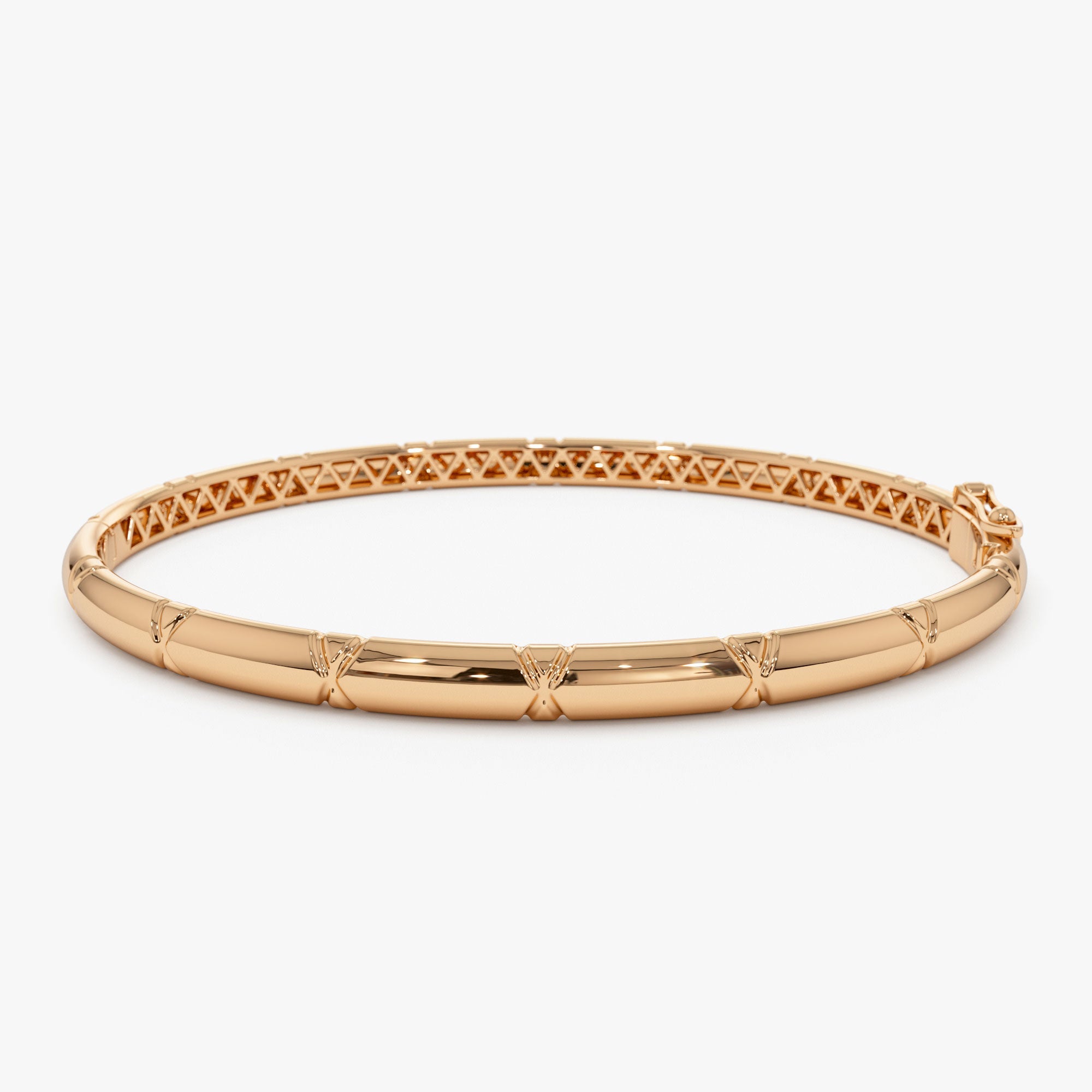 OBFJ1136 - 14K 4MM Dome X Cut Design Gold Bangle 8