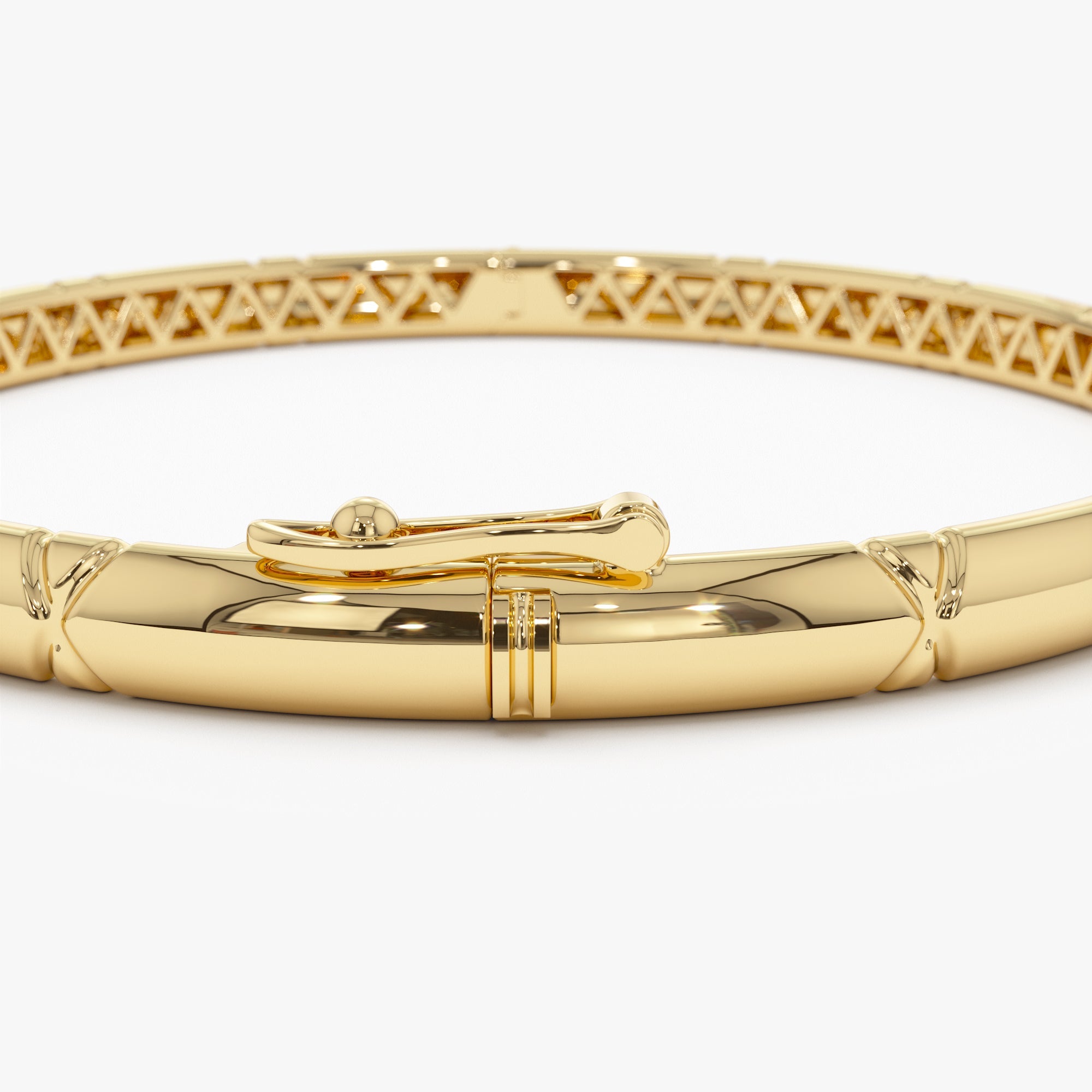 OBFJ1136 - 14K 4MM Dome X Cut Design Gold Bangle 10
