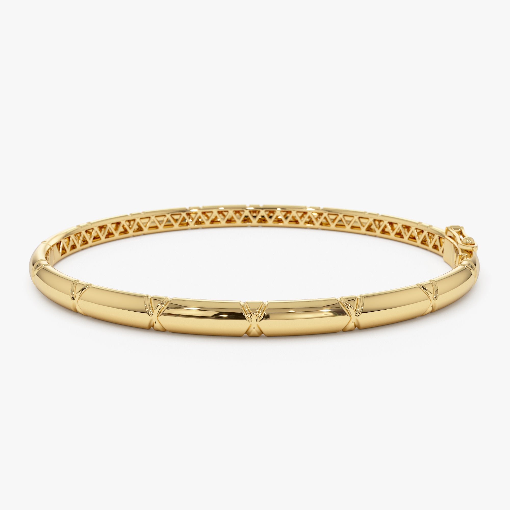 OBFJ1136 - 14K 4MM Dome X Cut Design Gold Bangle 1