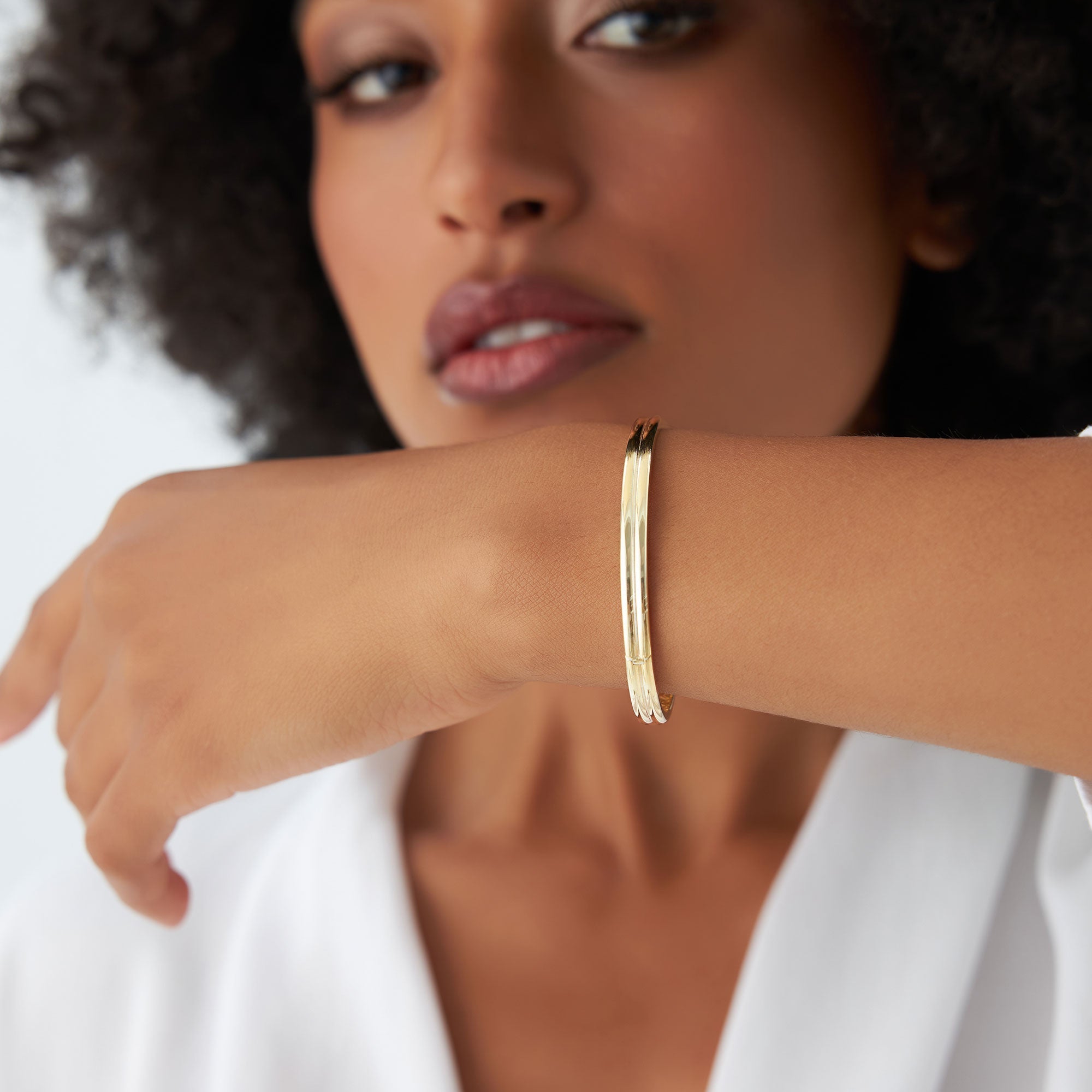 OBFJ1168 - 14k Double Row Dome Gold Bangle Bracelet 2