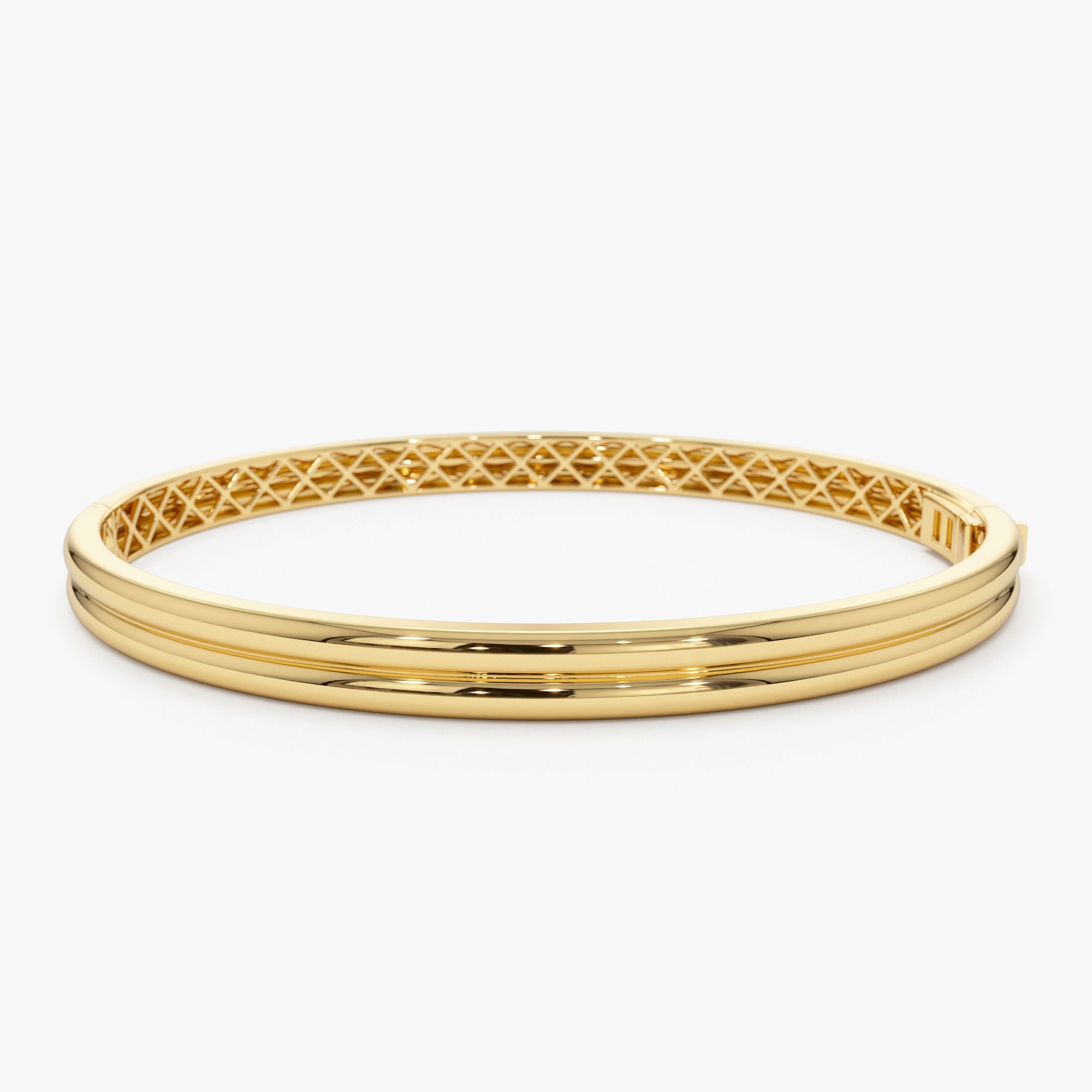 OBFJ1168 - 14k Double Row Dome Gold Bangle Bracelet 1