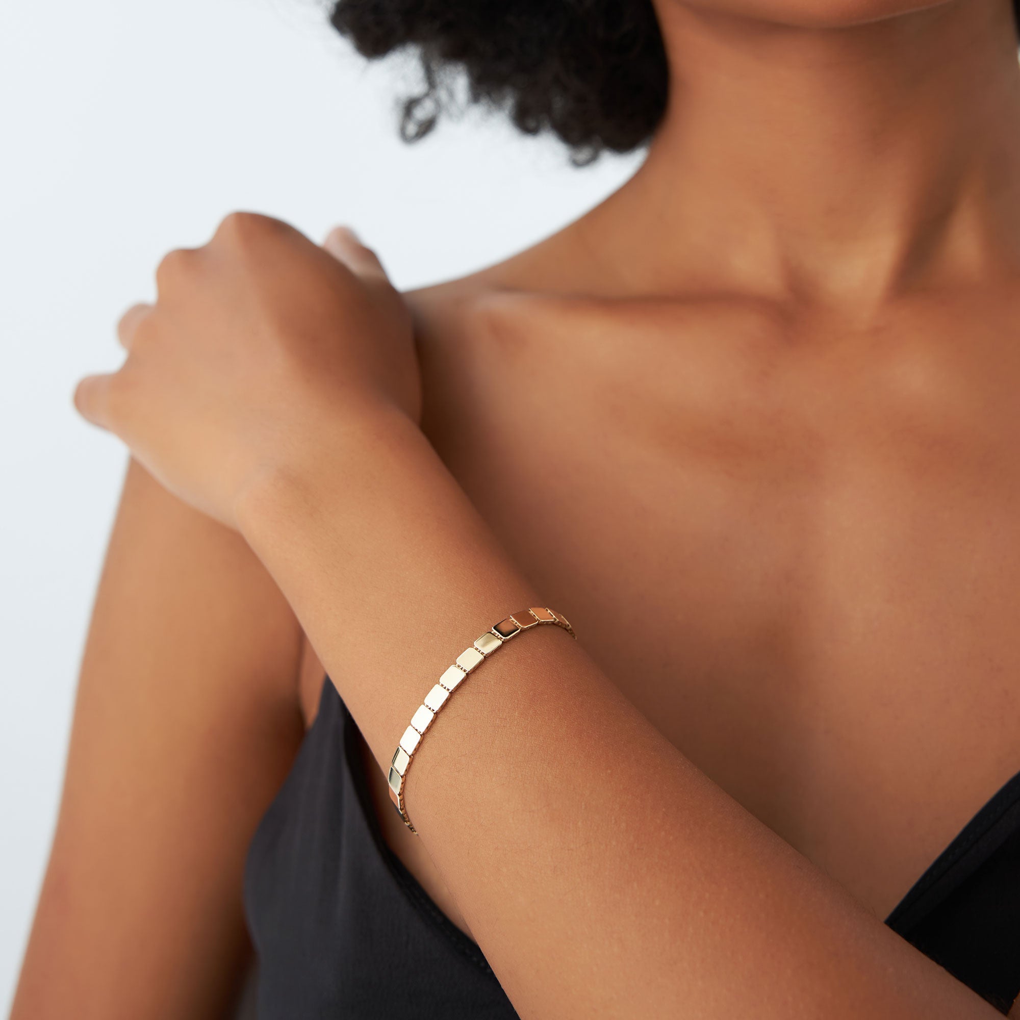 OBFJ1117 - 14k Gold Square Link Stacking Bracelet 3