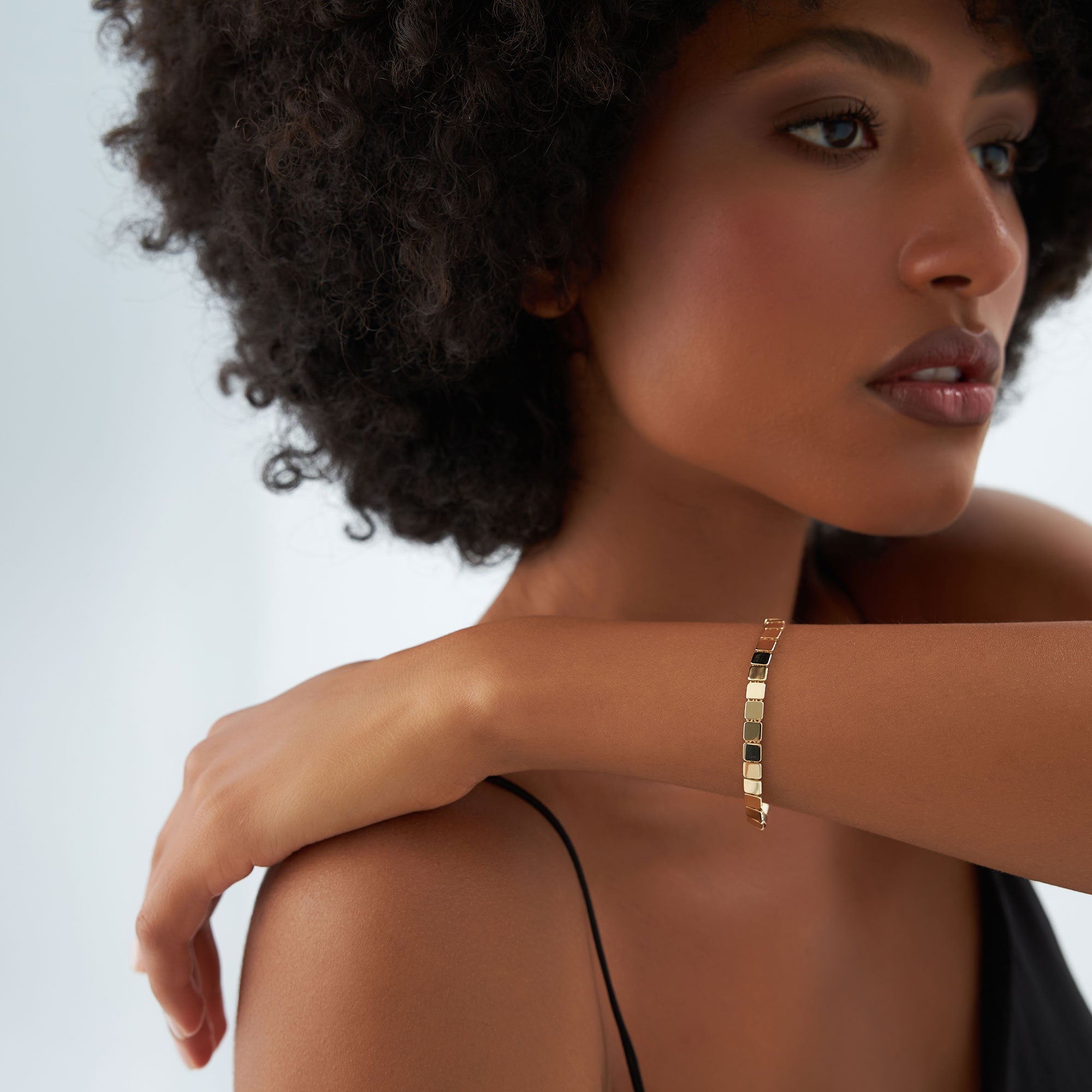 OBFJ1117 - 14k Gold Square Link Stacking Bracelet 4