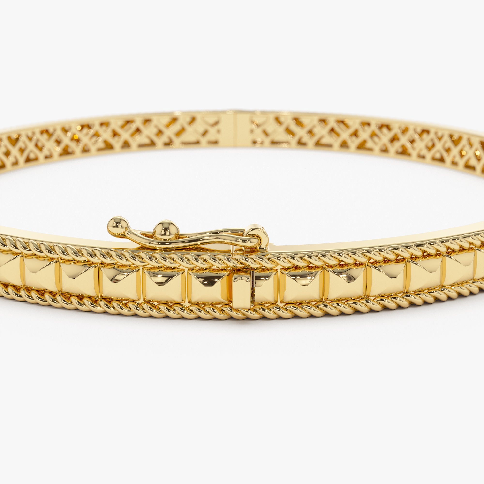 OBFJ1166 - 14k Pyramid Gold Bangle Bracelet 8