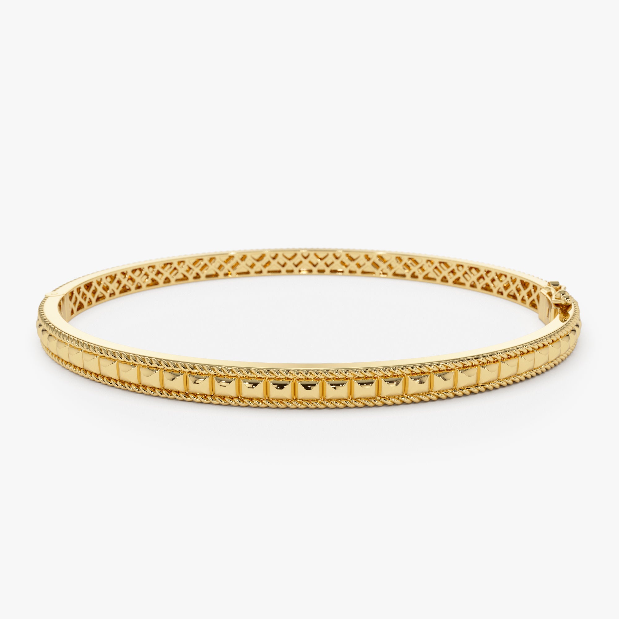 OBFJ1166 - 14k Pyramid Gold Bangle Bracelet 1
