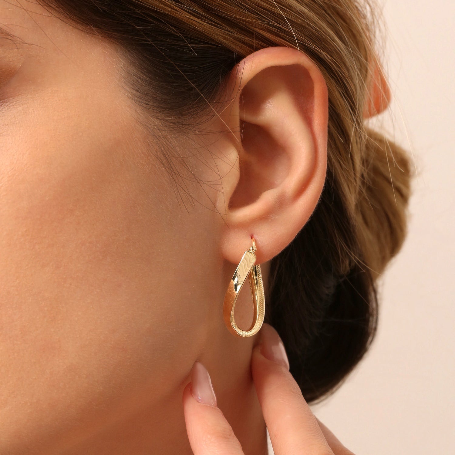 OBFJ0738 - 14k Unique Style Latch Back Gold Hoop Earrings 4