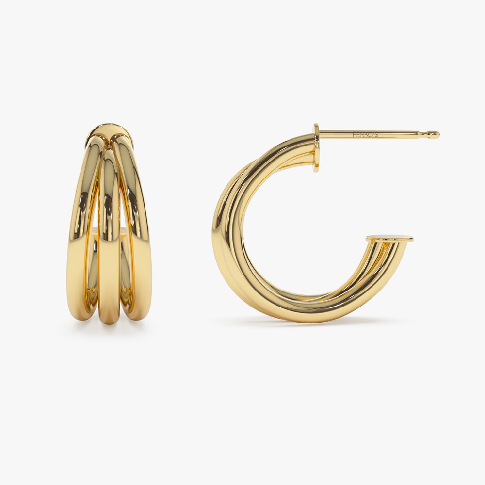 OBFJ0769 - 14k Triple Row Hoop Earrings 7