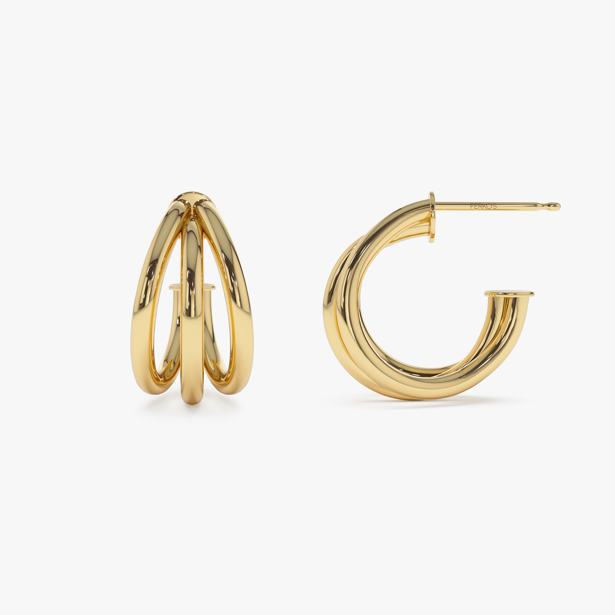 OBFJ0769 - 14k Triple Row Hoop Earrings 6