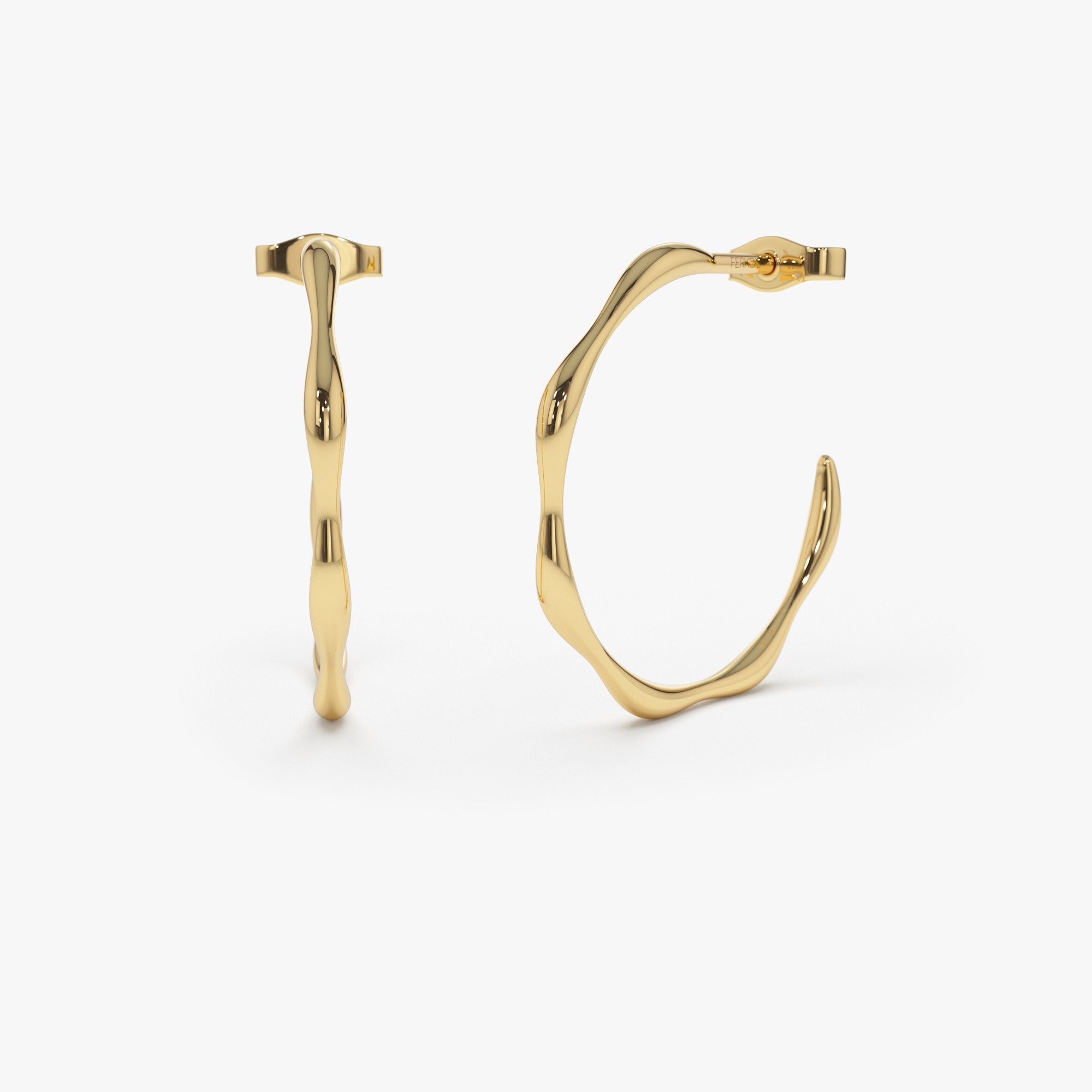 OBFJ0749 - 14k Large Wave Hoop Earrings 1
