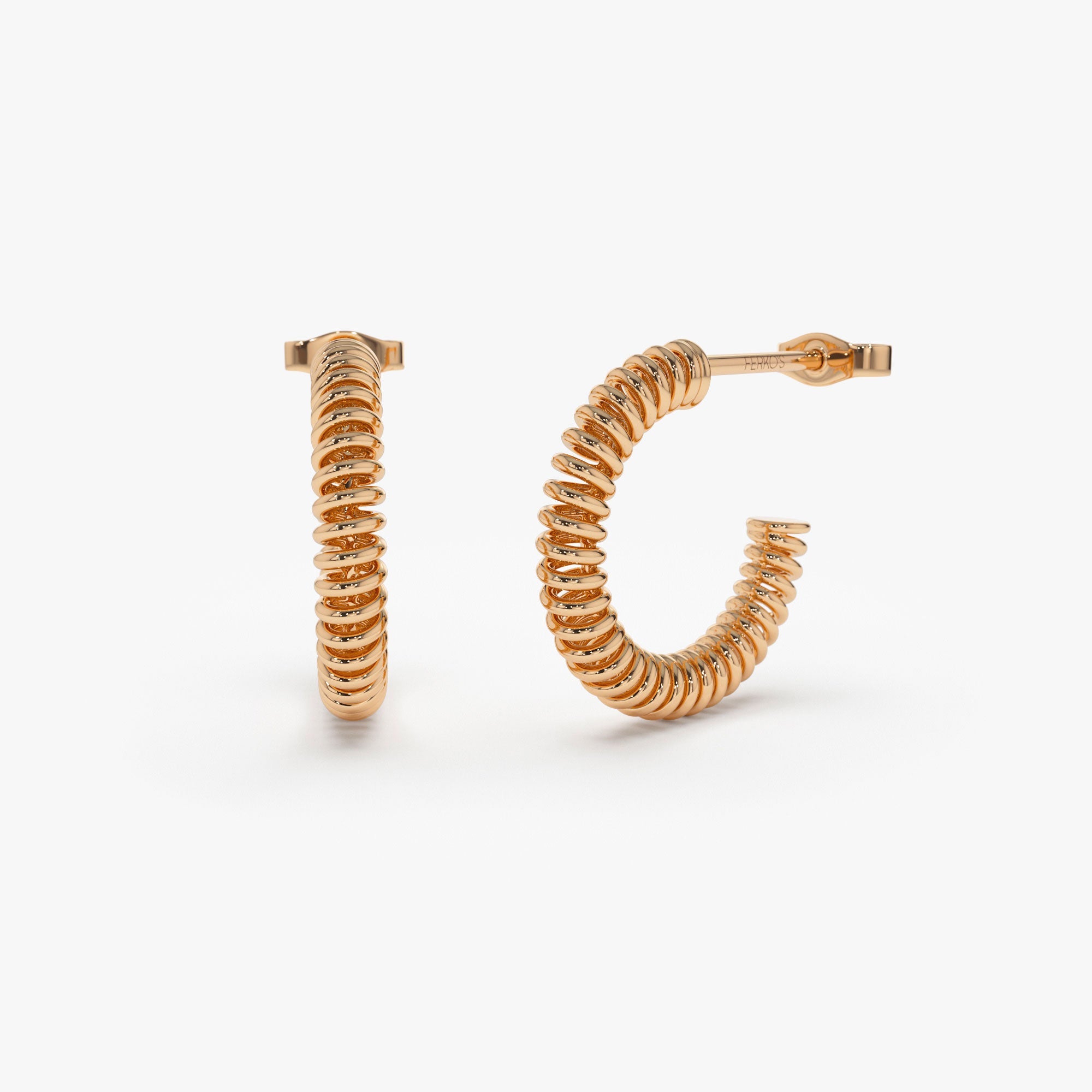 OBFJ1333 - 14k Unique Spiral C-Hoop Earring 7