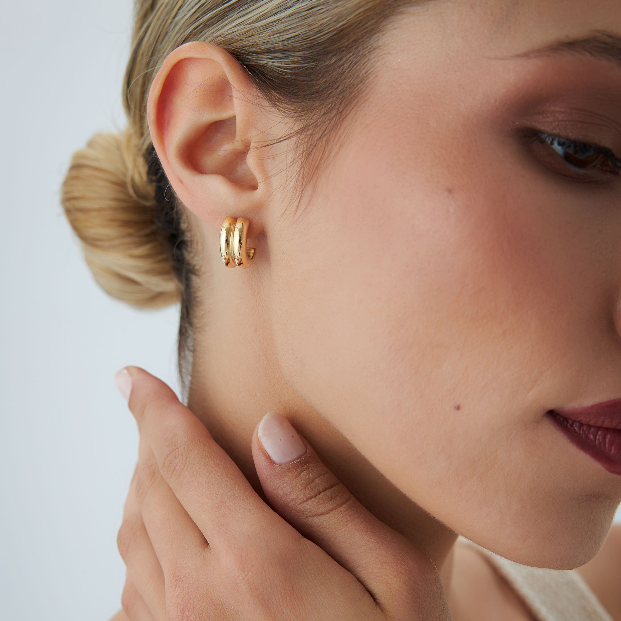 OBFJ1332 - 14k Solid Gold Twin C Hoops 6