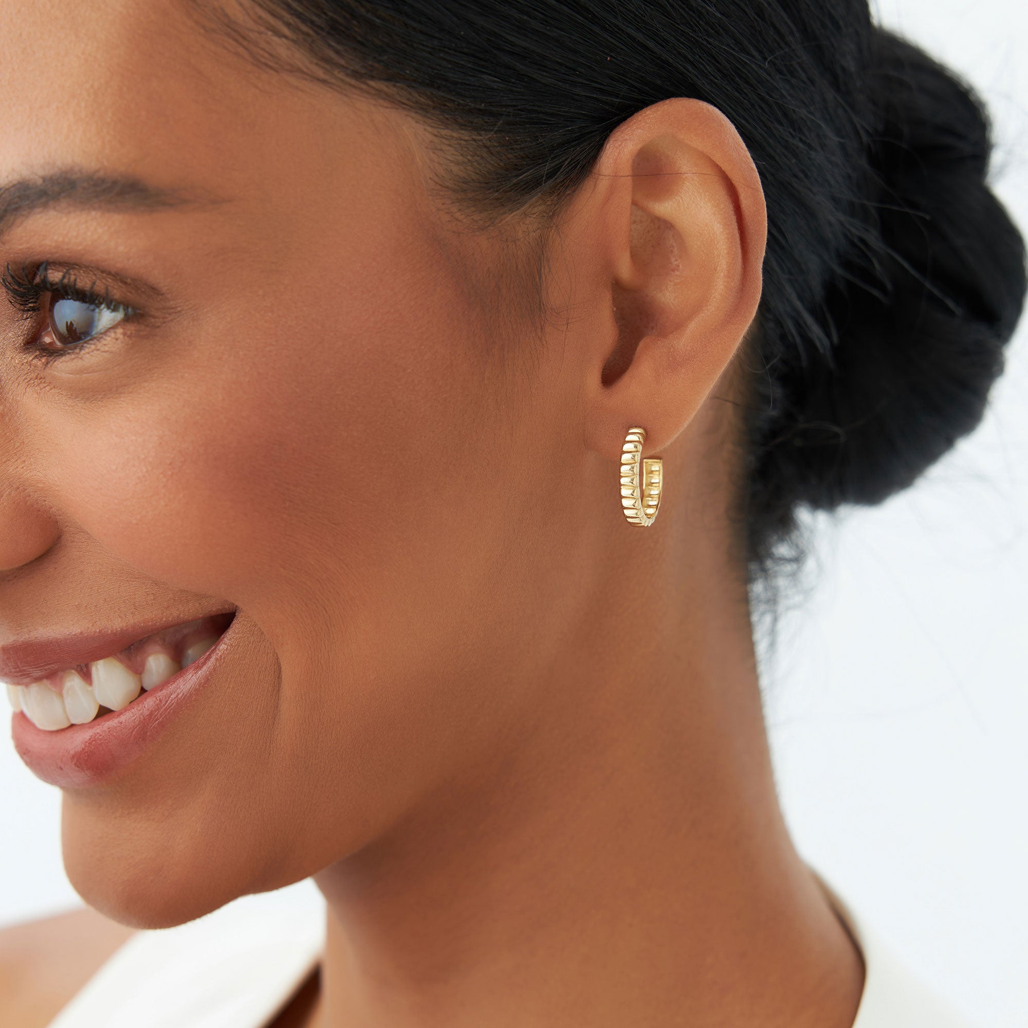 OBFJ1240 - 14k Gold Bubble C Hoop Earrings 2