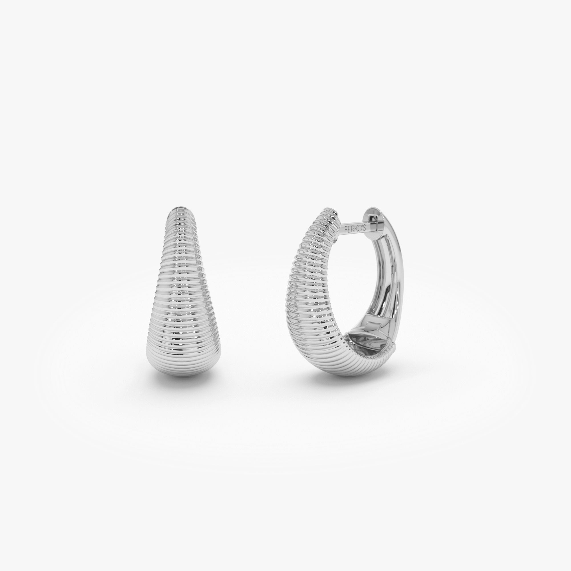 OBFJ1092 - 14k Gold Ribbed Teardrop Hoop Earrings 7