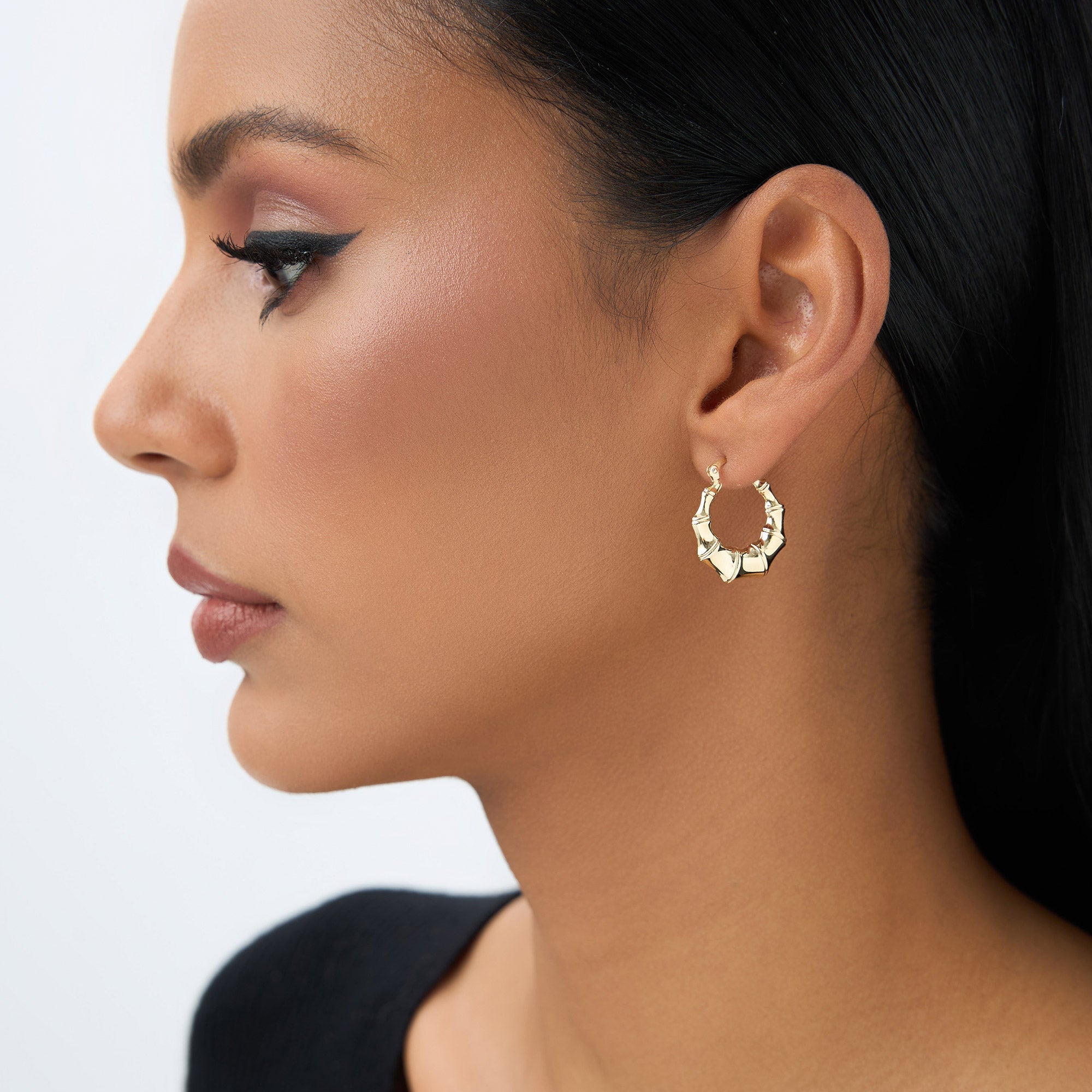 OBFJ0775 - 14k Bamboo Style Hoop Earrings 5