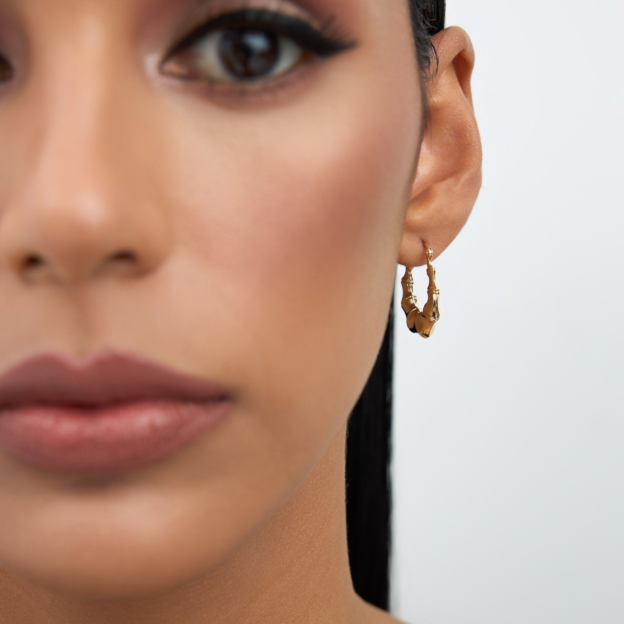 OBFJ0775 - 14k Bamboo Style Hoop Earrings 6