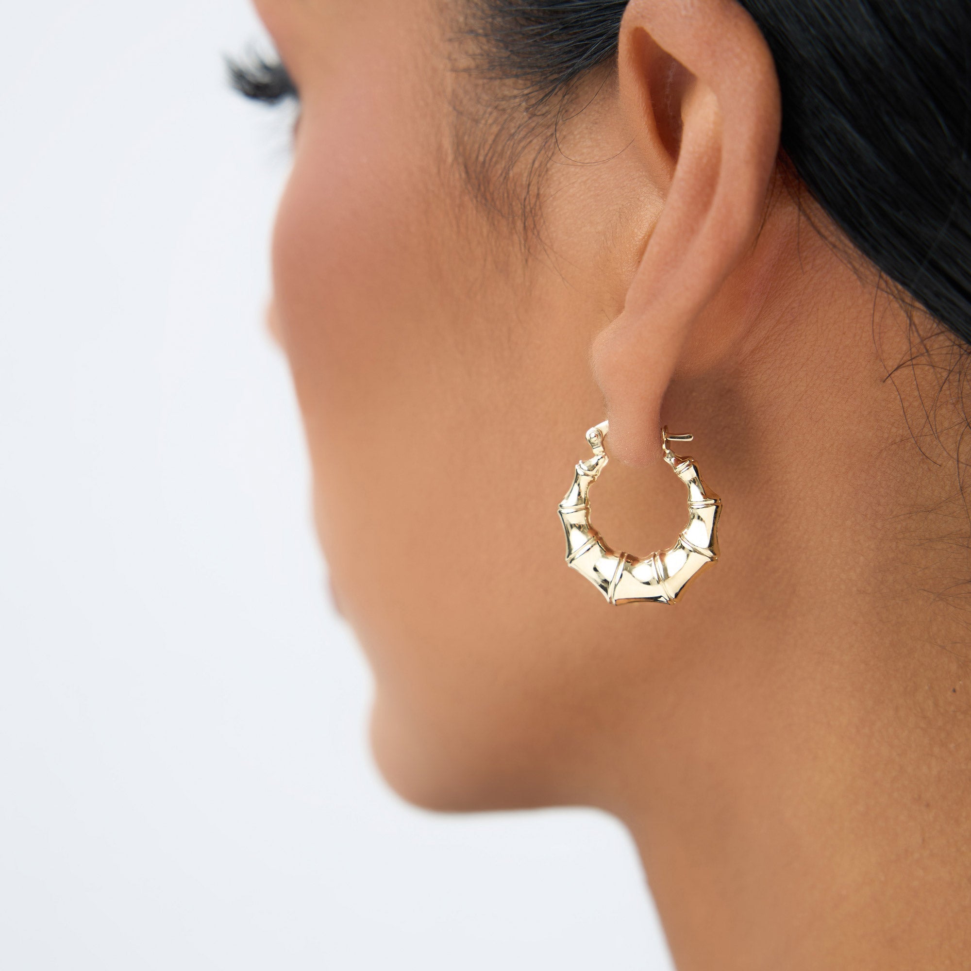 OBFJ0775 - 14k Bamboo Style Hoop Earrings 7