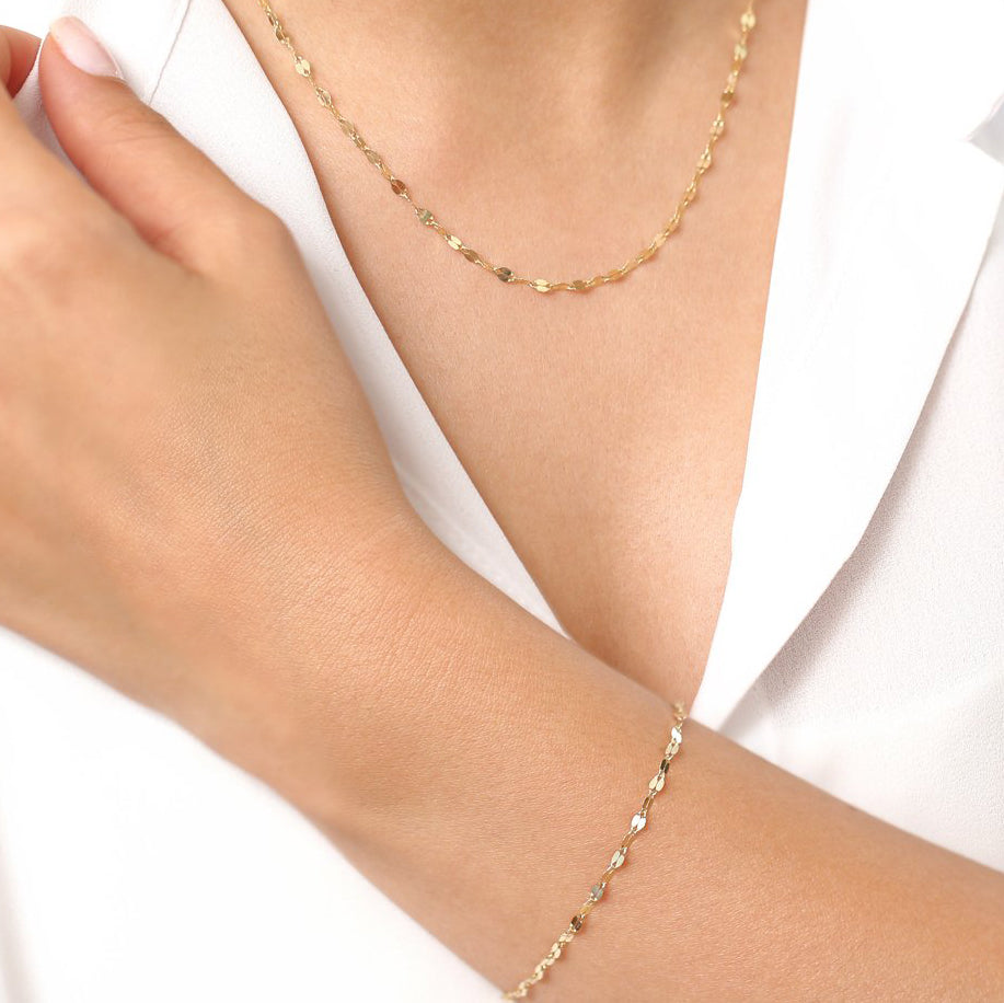 OBFJ1907 - Sparkle Diamond Cut Chain necklace in selectable metal and diamond options - Roselle Jewelry view 4