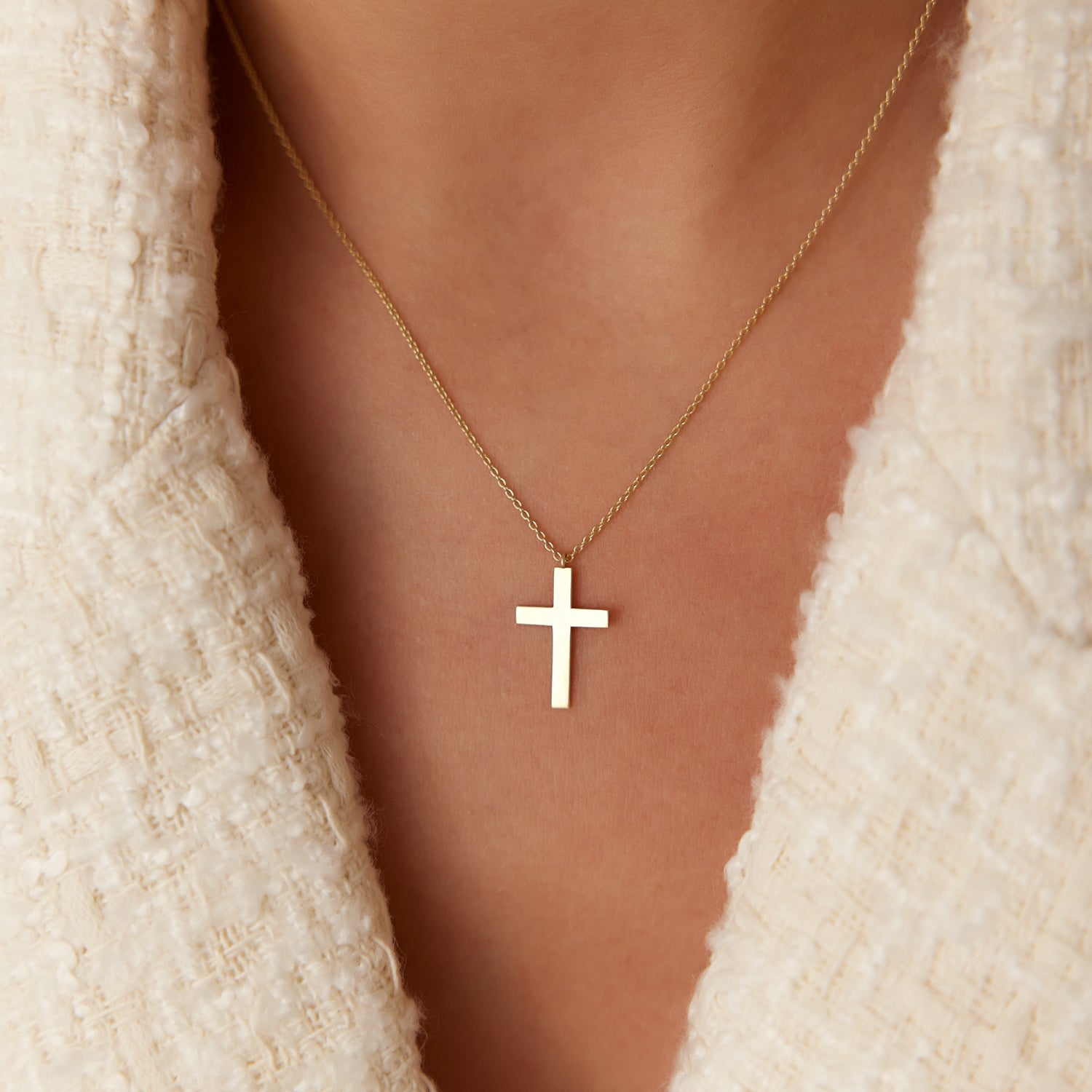 OBFJ1914 - Cross Charm Necklace necklace in selectable metal and diamond options - Roselle Jewelry view 2