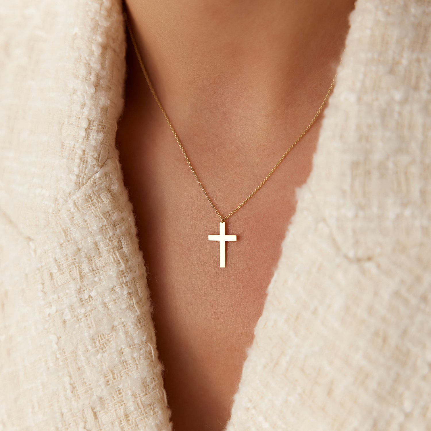OBFJ1914 - Cross Charm Necklace necklace in selectable metal and diamond options - Roselle Jewelry view 3