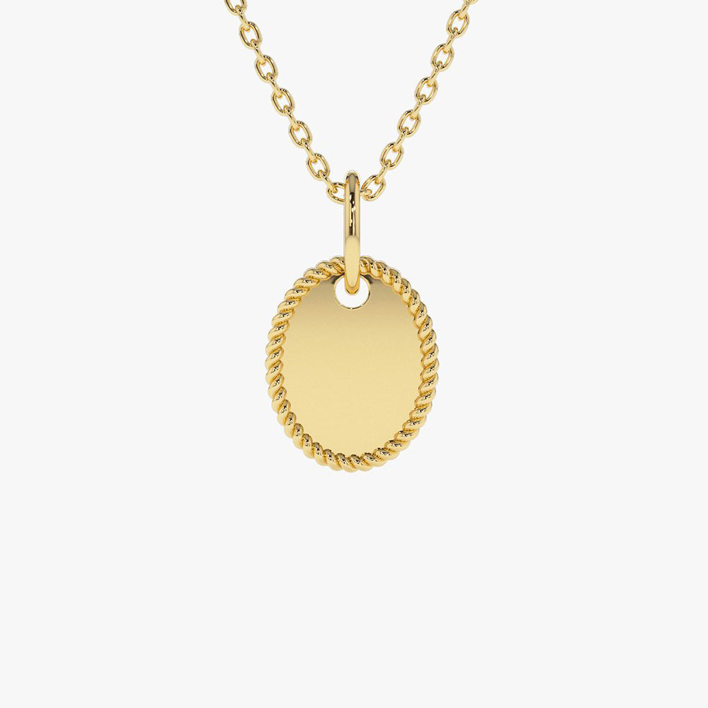 OBFJ1995 - Mini Oval Initial Tag with Twist Rope necklace in selectable metal and diamond options - Roselle Jewelry view 1