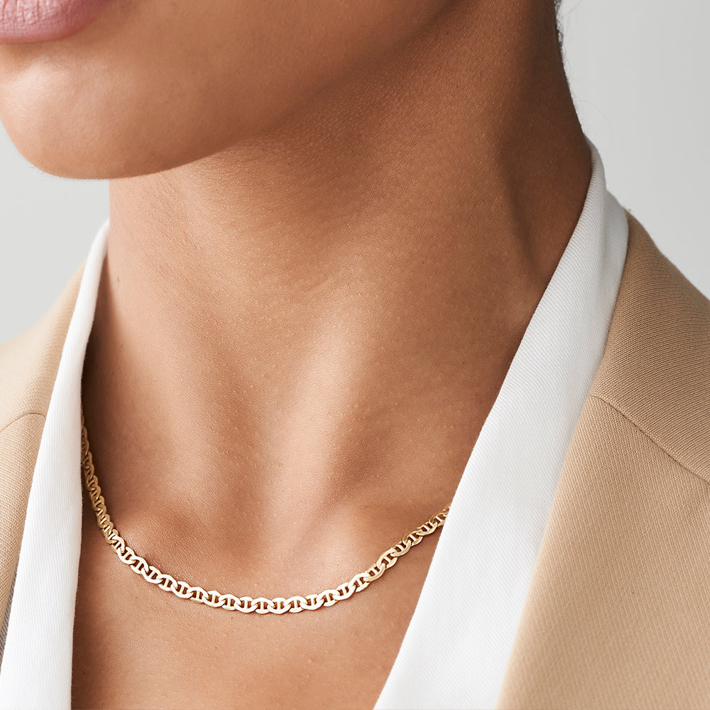 OBFJ2150 - 3.5 MM Mariner Chain Link Necklace necklace in selectable metal and diamond options - Roselle Jewelry view 2