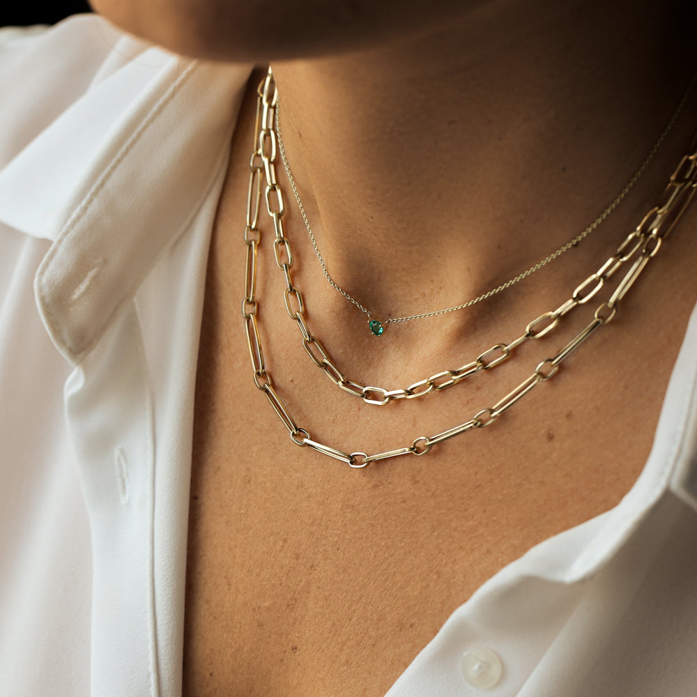 OBFJ2163 - Oval Link Chain Necklace necklace in selectable metal and diamond options - Roselle Jewelry view 4